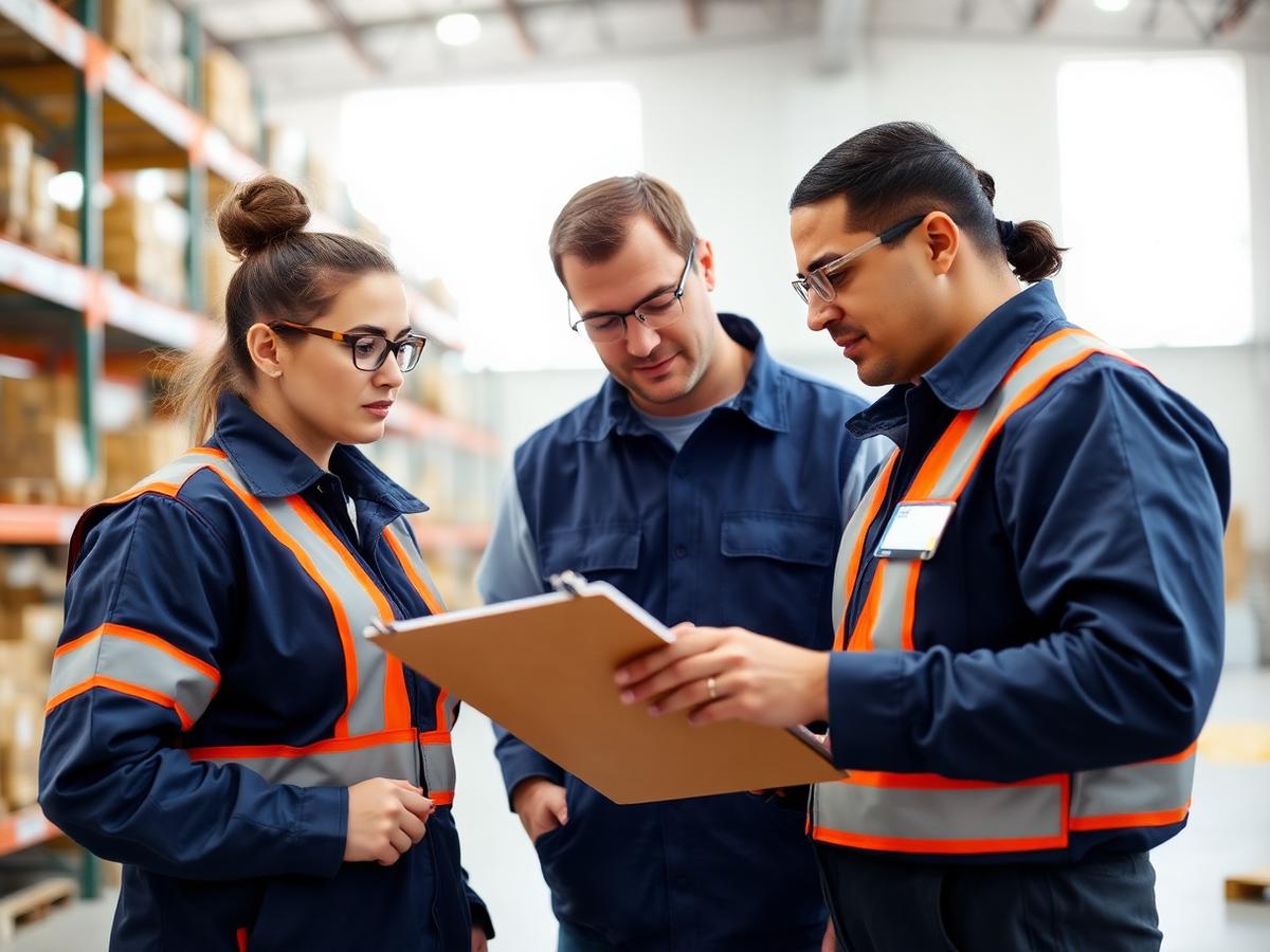 Placeholder photograph of coworkers reviewing a checklist together in a training facility